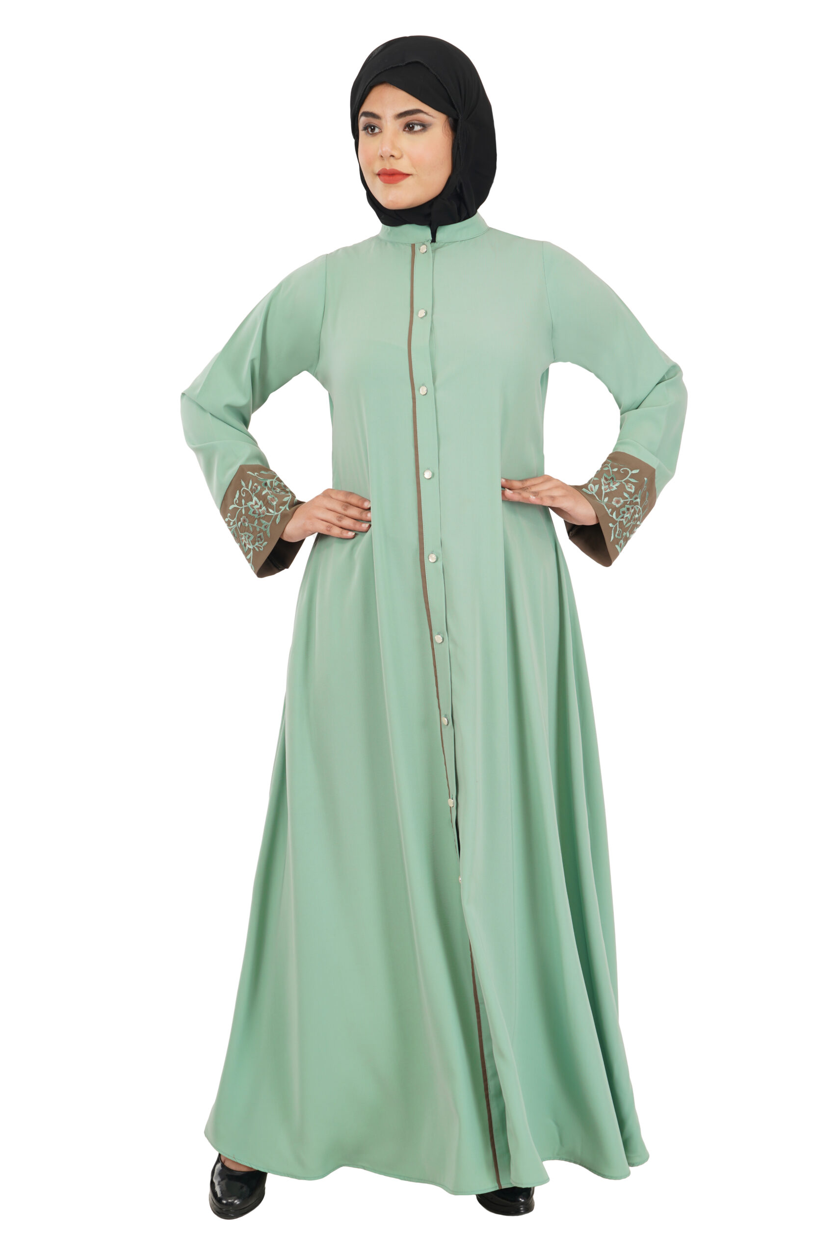 front open abaya with embroidery work- - indianfashionstore.com