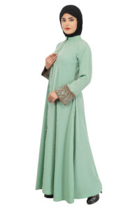 front open abaya with embroidery work- - indianfashionstore.com