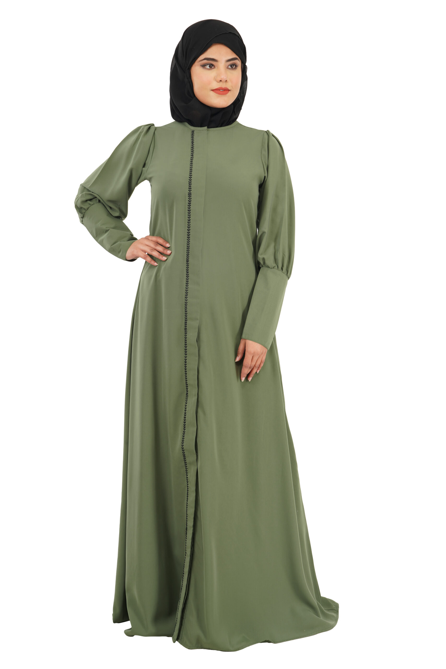 Designer embroidery Front open abaya with long cuff sleeves- indianfashionstore.com