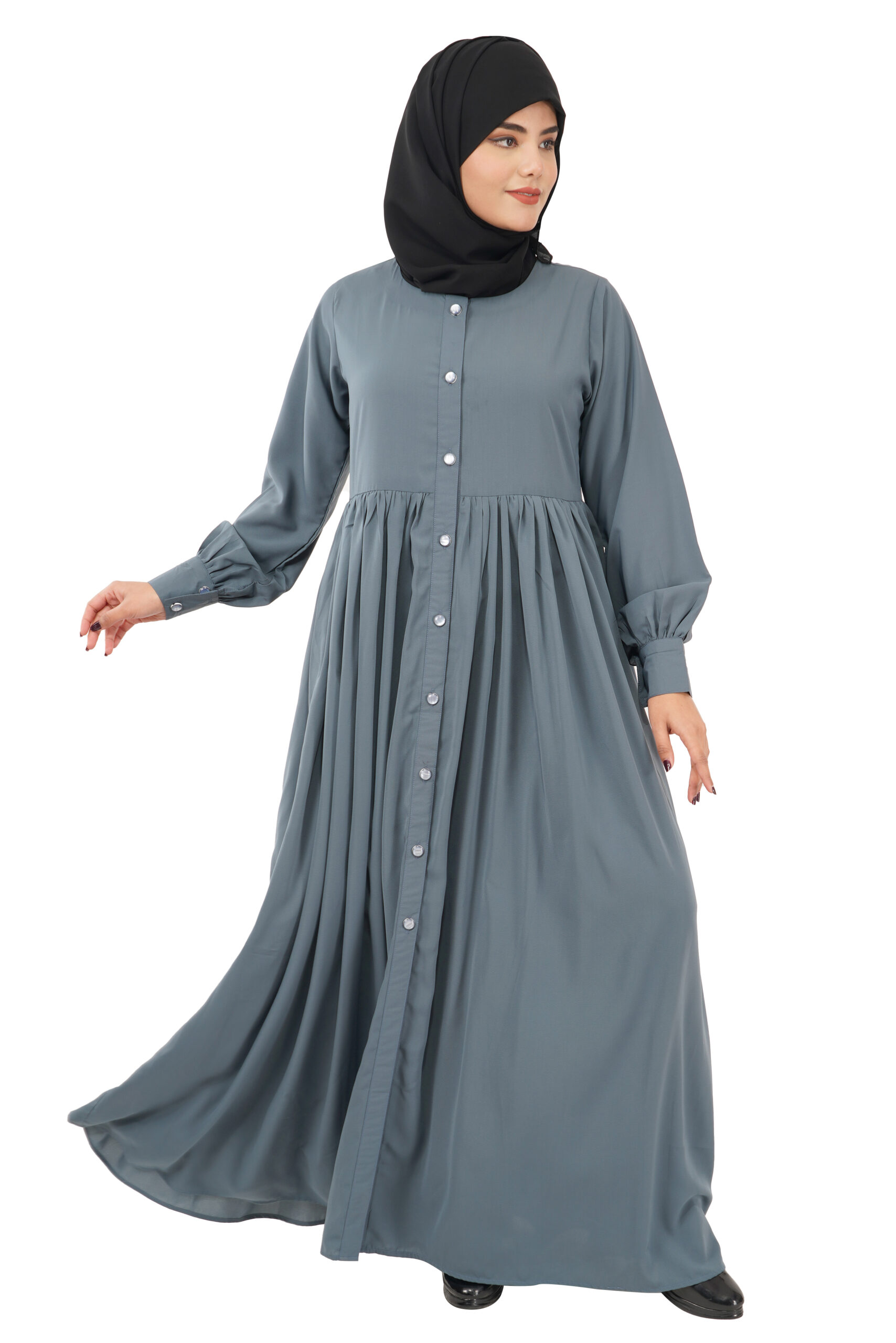 online front open abaya burqa with gather work buy now at indianfashionstore.com