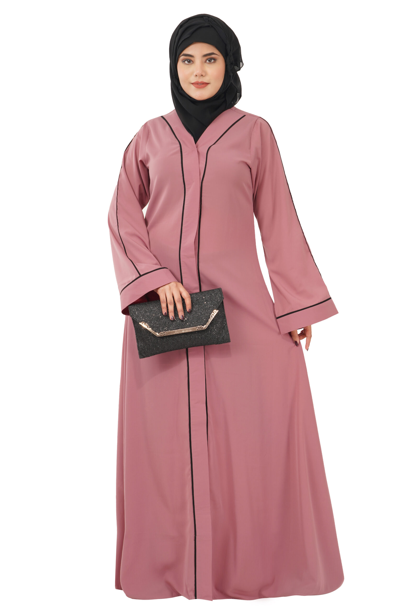 Casual front open abaya burqa with piping work - indianfashionstore